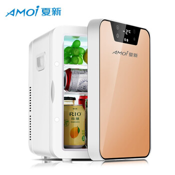 Amoi(AMOI)車載冷蔵庫小型冷蔵庫車家兼用10 L-22 L小型家庭用宿舎冷蔵保存ミニ冷蔵庫庫車家兼用冷暖箱13.5 Lゴールド(デジタル温度調節シンモル)
